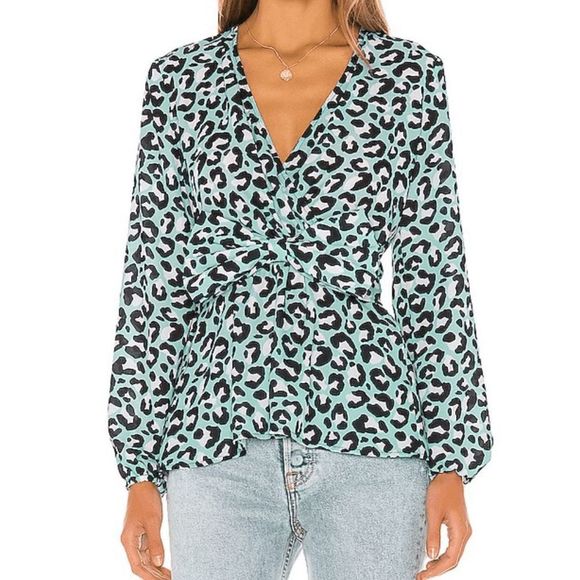 RESA NWT ESME WRAP Bow TOP in Teal Cheetah, Size Small, MSRP $118 - Picture 1 of 12